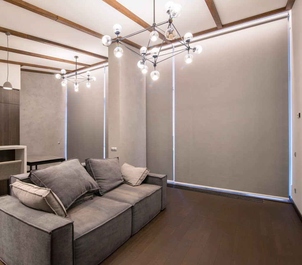 Modern interior with glass wall